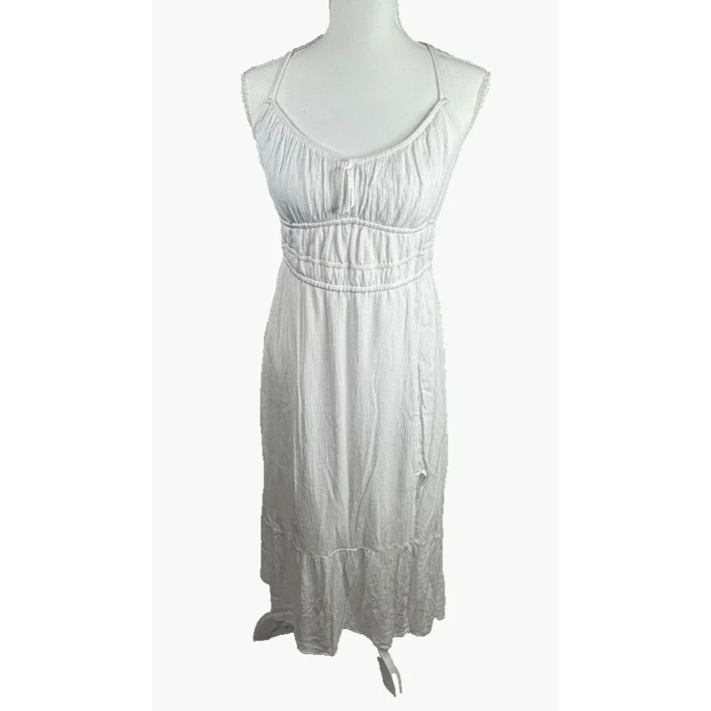 Hollister Maxi Dress Sz L White Beach Cottagecore Babydoll Coastal Cowgirl - Picture 1 of 6